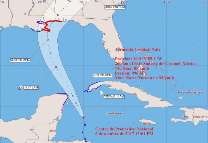 Nate, tormenta tropicl, ubicación viernes