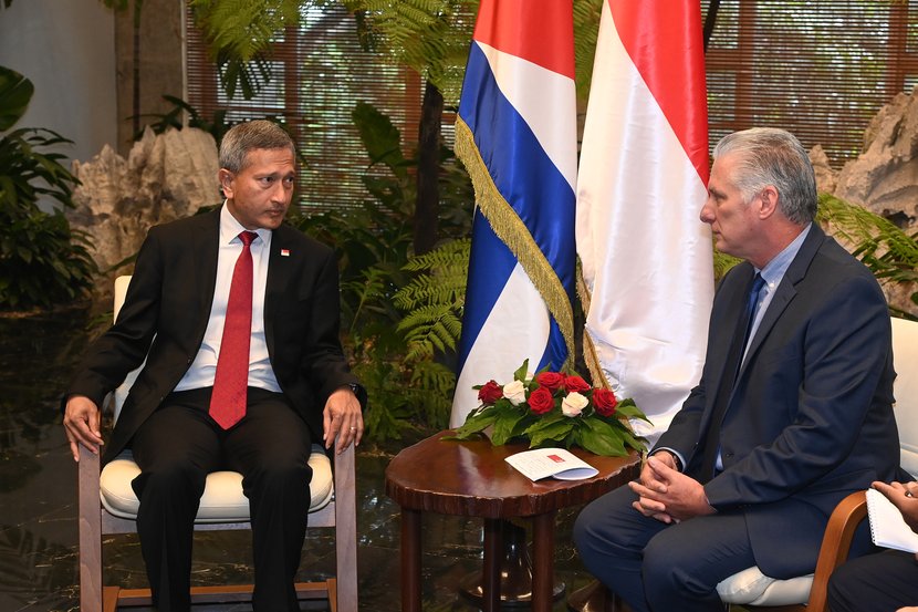 Doctor Vivian Balakrishnan y Miguel Díaz Canel