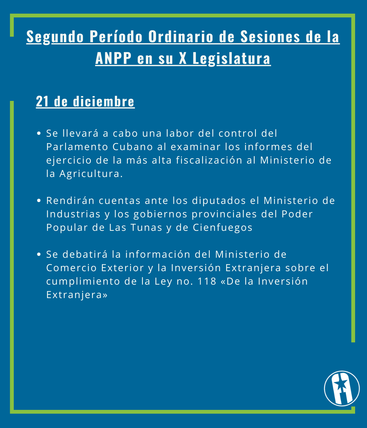 Segundo Periodo Ordinario de Sesiones de la ANPP orden del dia 21 dic