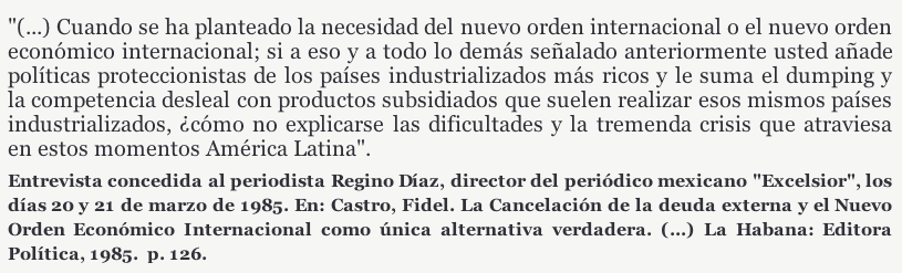 Cita de Fidel sobre el Nuevo Orden Económico Internacional 