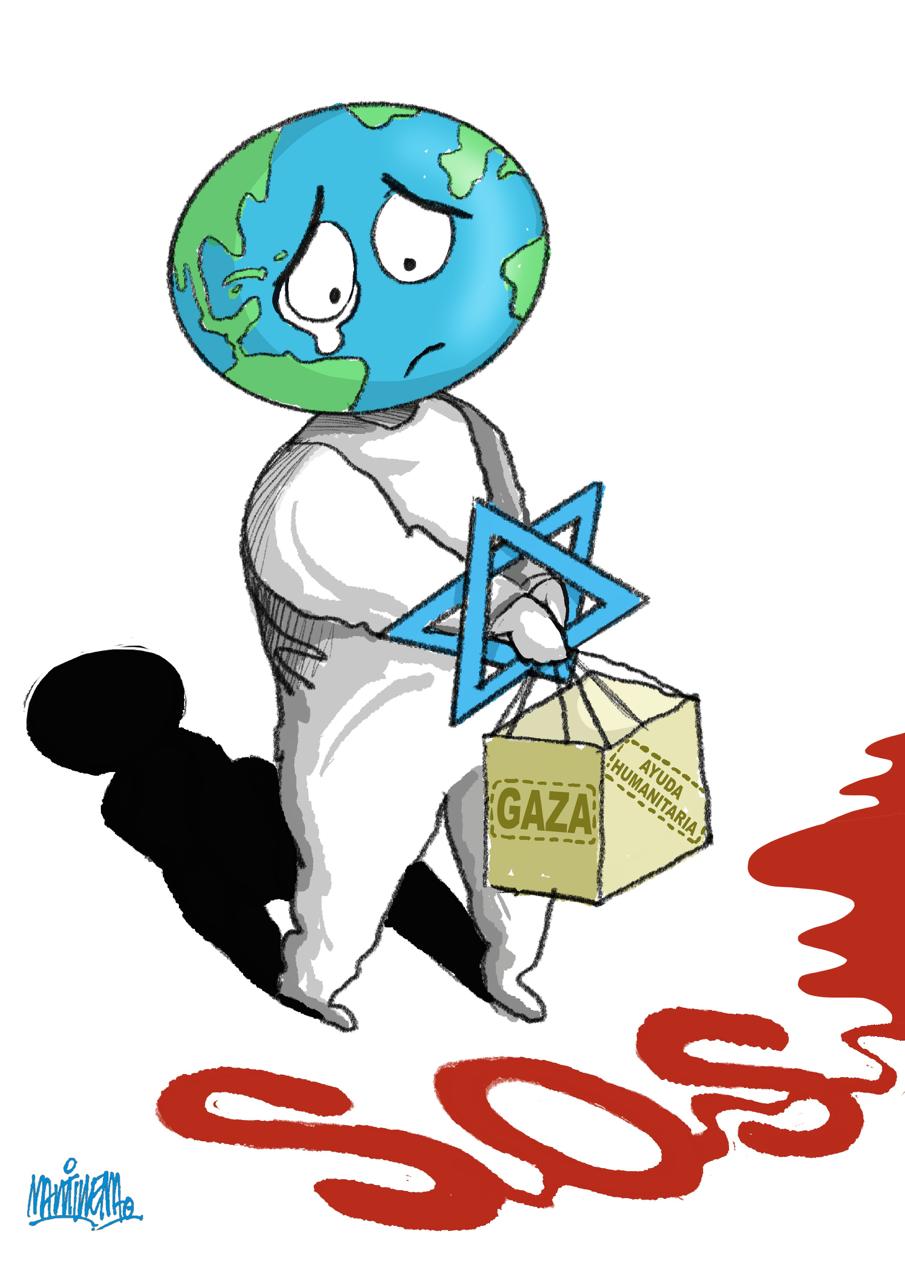 Dibujantes denuncian genocidio en Gaza.