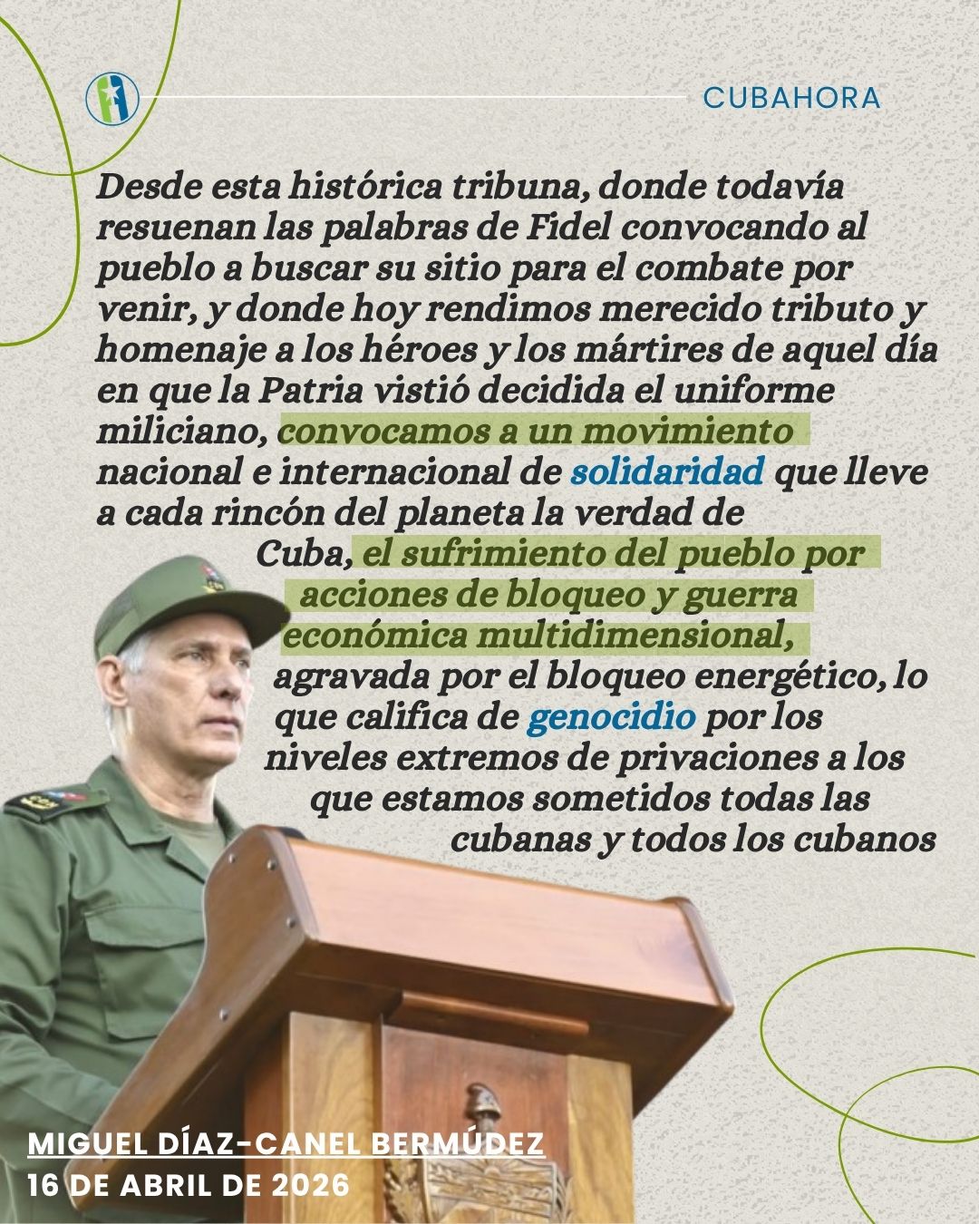 Convocatoria a una movilización nacional e internacional de solidaridad con cuba